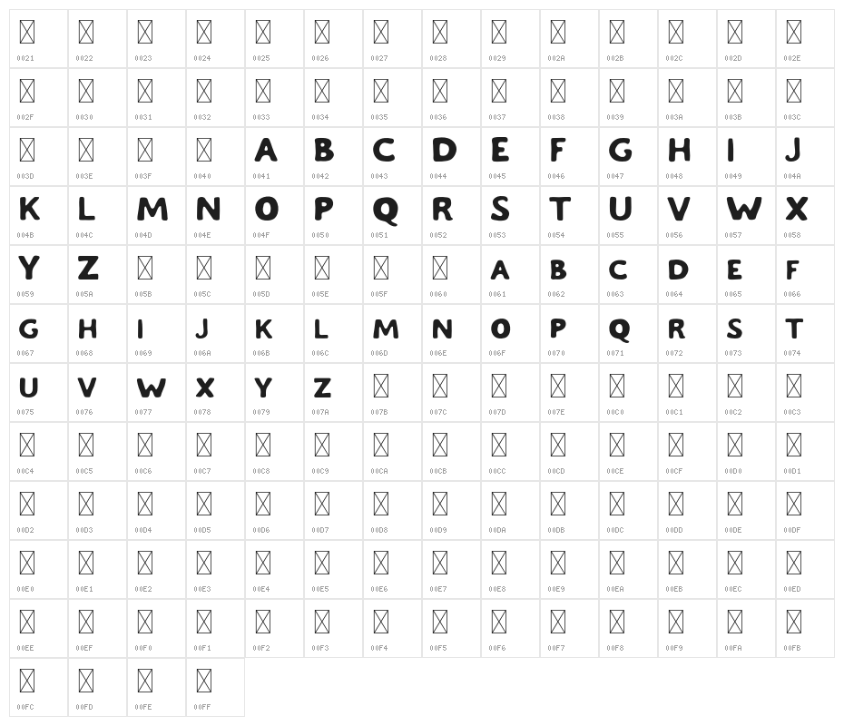 ChaosAndMadnessFree-Regular Character Map