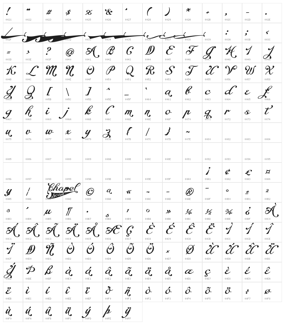 Chapel Script Alt PERSONAL USE Character Map