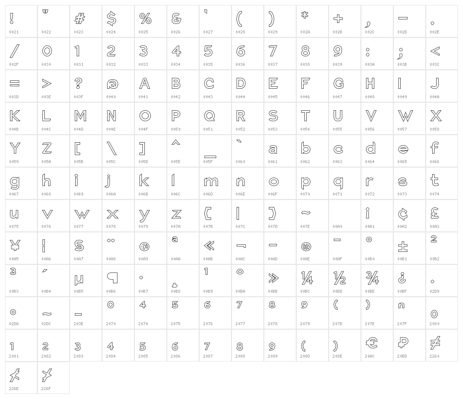 Charger Pro Outline Character Map
