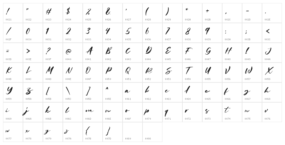 Charlotta Script DEMO Regular Character Map