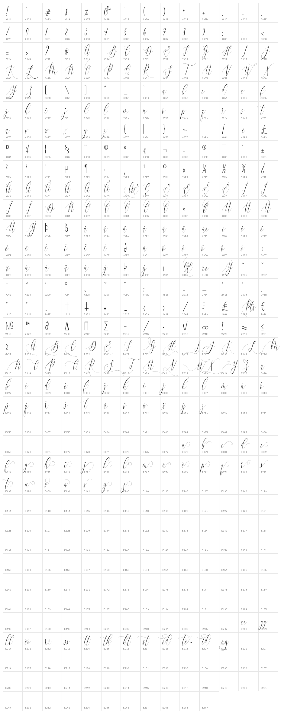 Charlotte Calligraphy Character Map