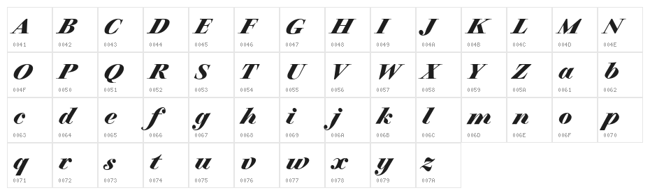 Charpentier Classicistique Reduced Bold Italic Character Map