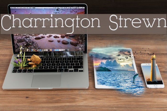 Charrington Strewn Font examples