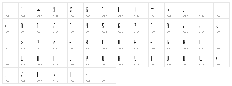 Chasline-Bold Bold Character Map