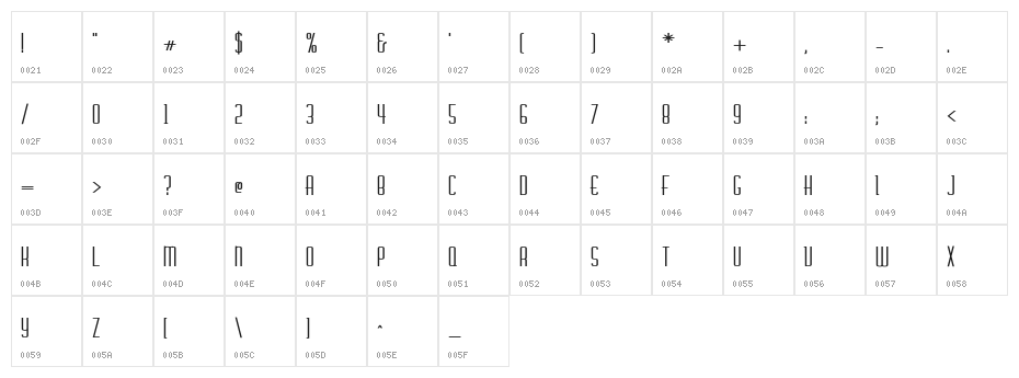Chasline-Bold Character Map