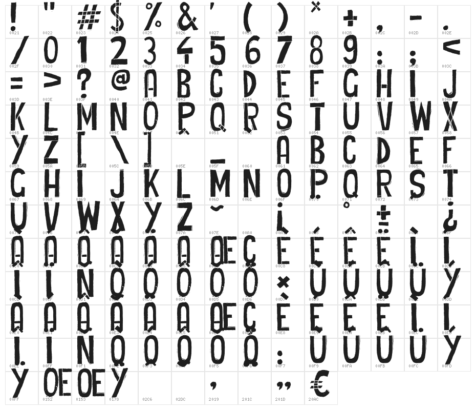 Cheap Potatoes Black Thin Character Map