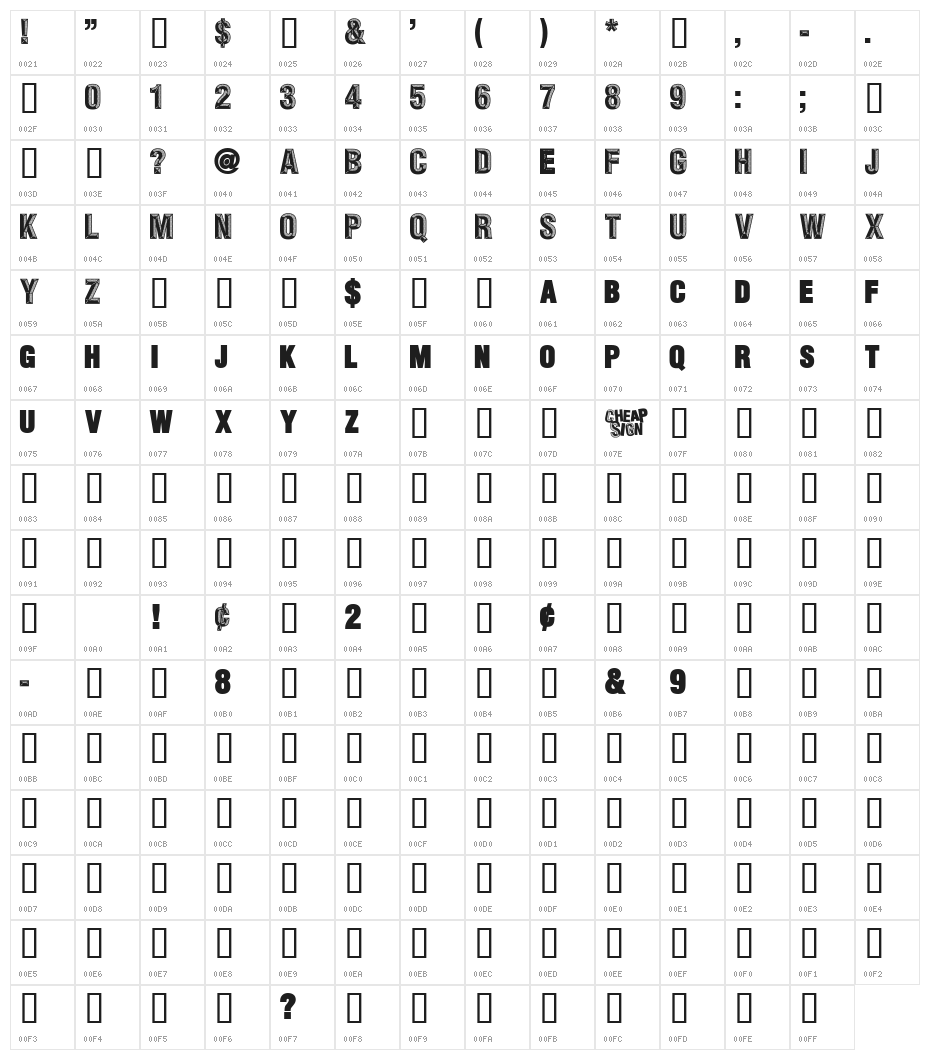 CheapSign Character Map