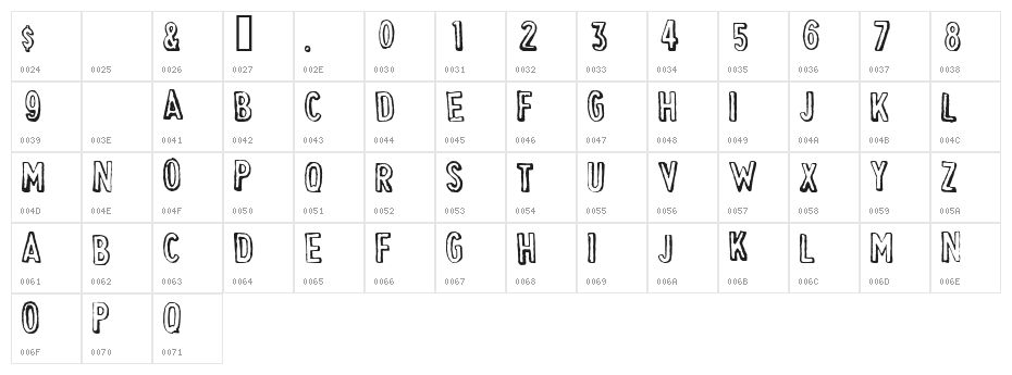 Cheapskate Outline Character Map