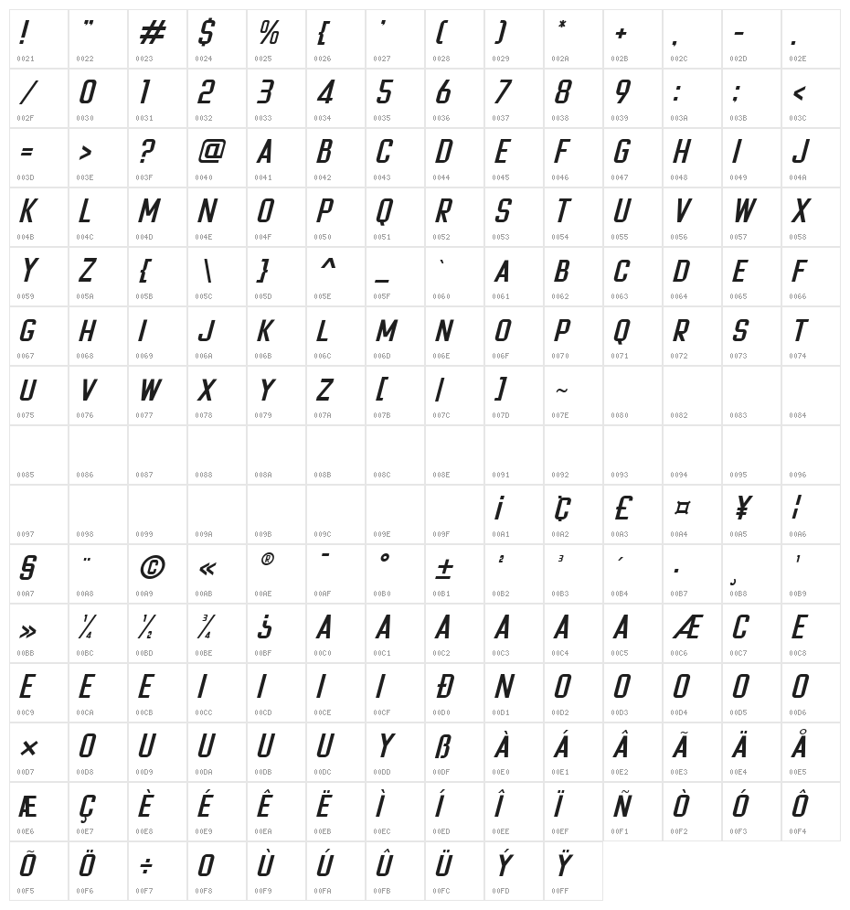 Cheapsman Free Slant Regular Character Map