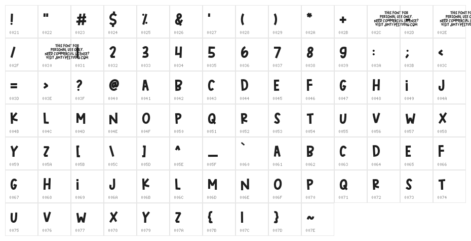 CheekyChic_PERSONALUSE Character Map