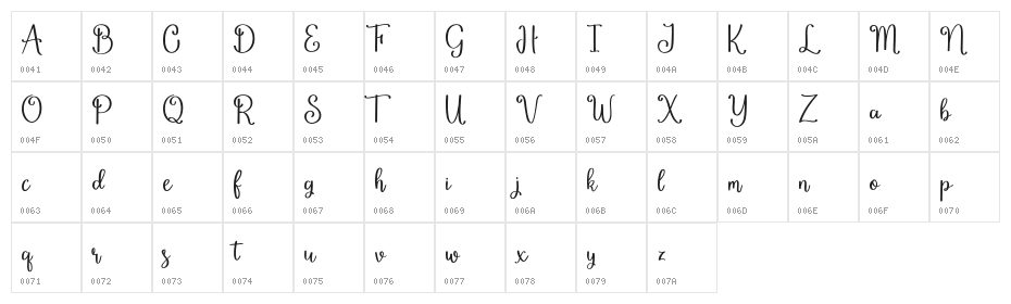 Cherish Regular Character Map