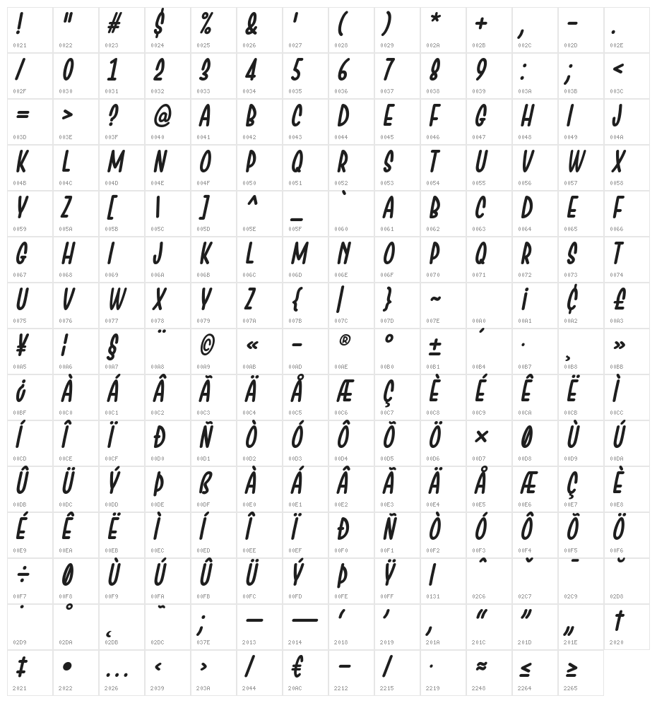 Chesan Italic Character Map