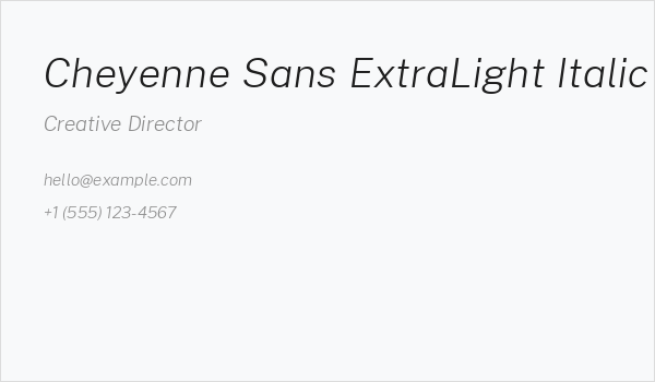 Cheyenne Sans ExtraLight Italic Business Card