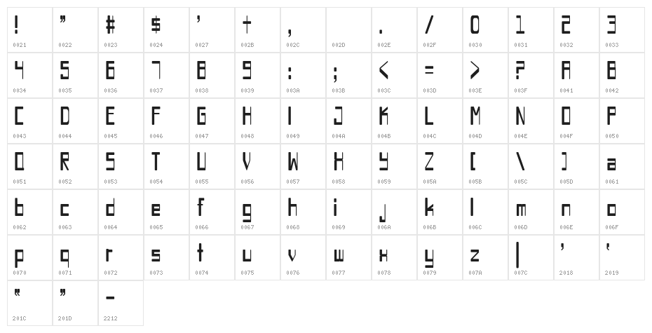Chiaroscuro-ExtraCondensed Character Map