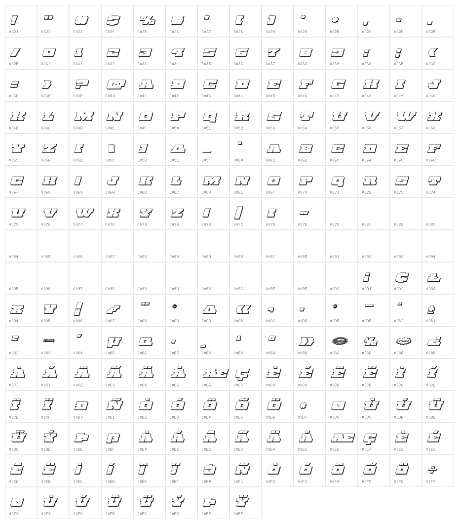 Chicago Express 3D Italic Character Map