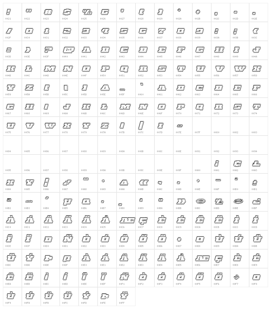 Chicago Express Engraved Italic Character Map