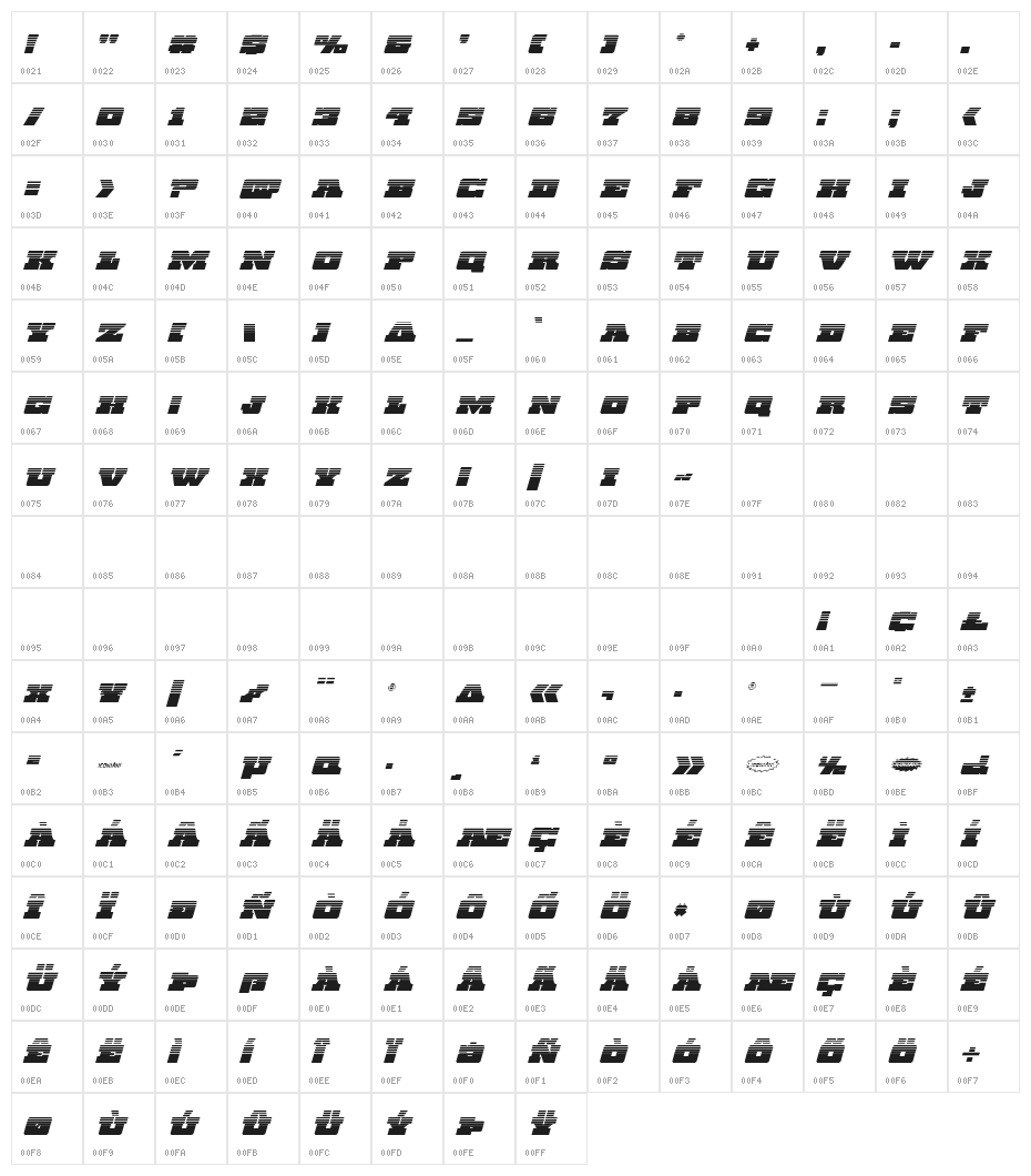 Chicago Express Halftone Italic Character Map