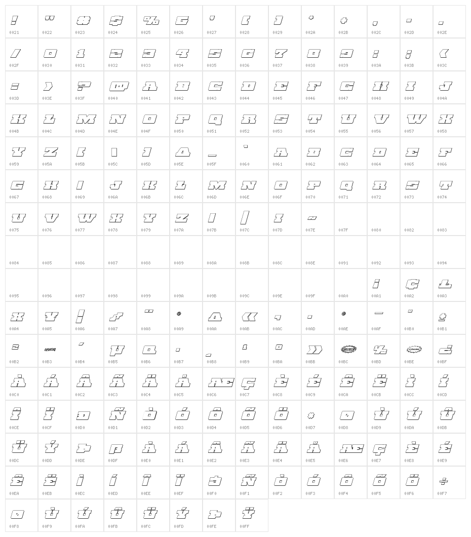 Chicago Express Outline Italic Character Map