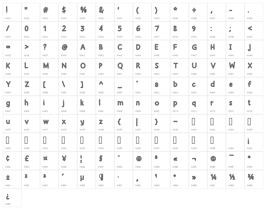 Chicken Bones Regular Character Map