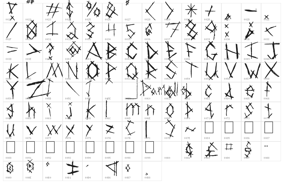 Chiken Skratch Character Map