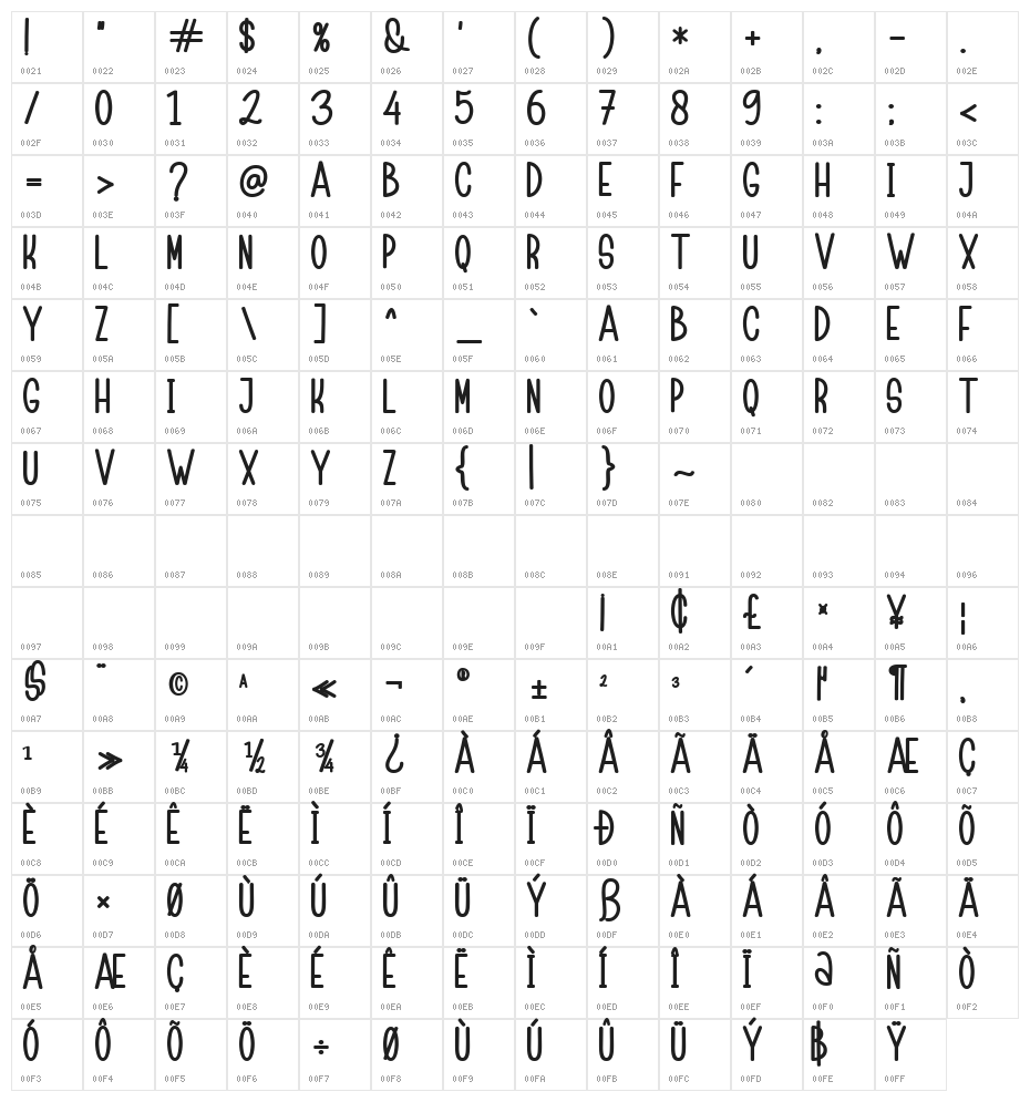 Childa Sans Bold Character Map