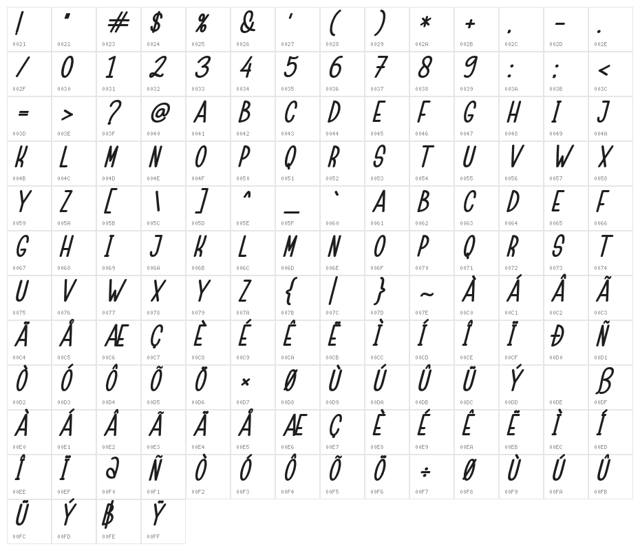 ChildaSans-BoldItalic Character Map
