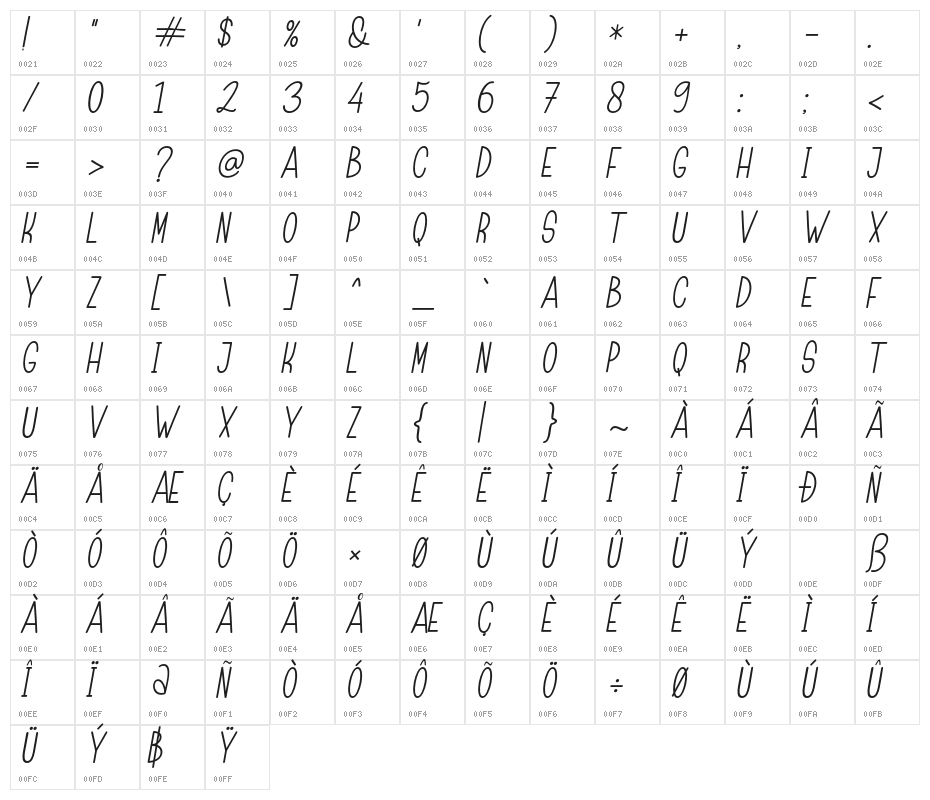 ChildaSans-Italic Character Map