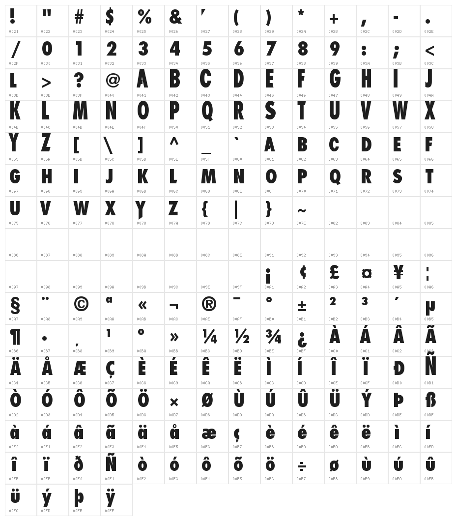 Child's Play Bold Character Map