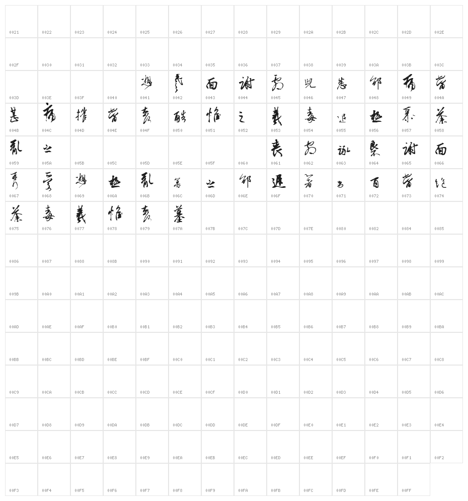 Chinese Cally TFB Character Map