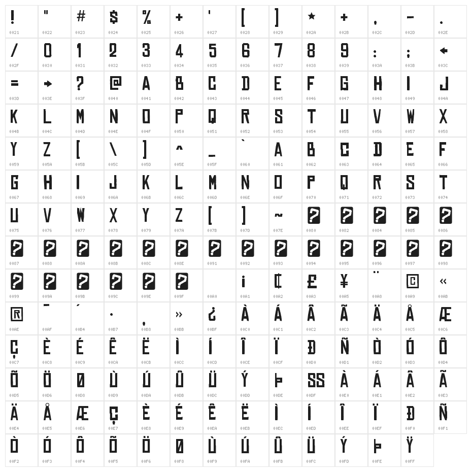 ChineseRocksRg-Regular Character Map