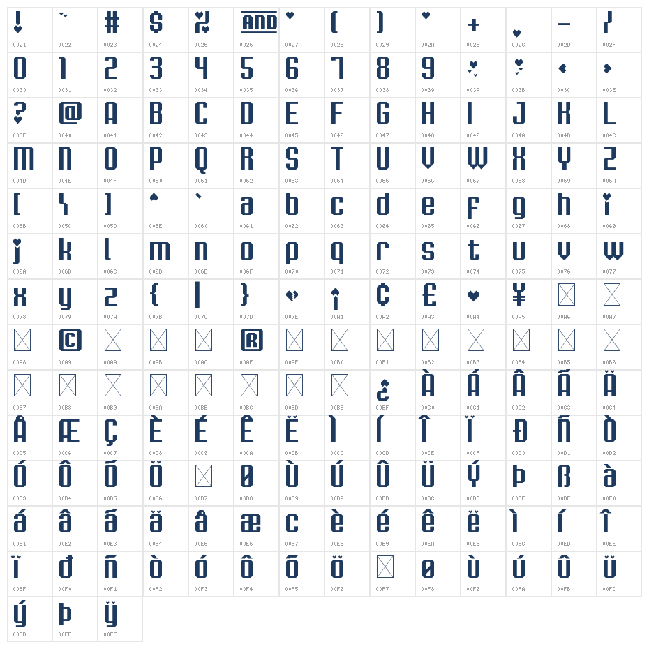 Chiptune Valentine Regular Character Map