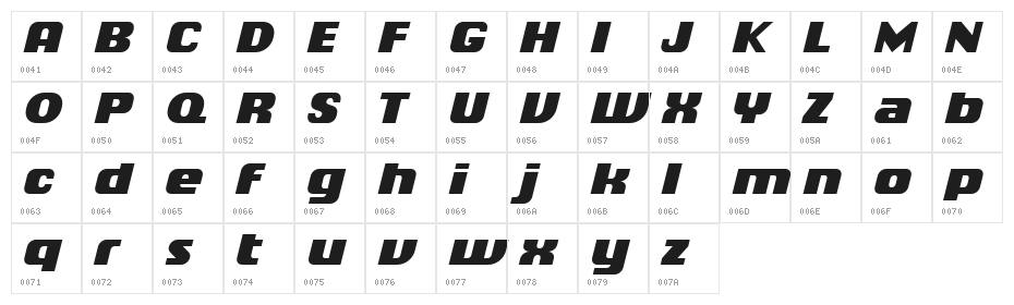 Chiq Reduced Black Italic Character Map