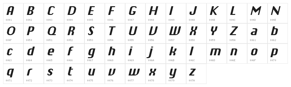 Chiq Reduced Bold Italic Character Map