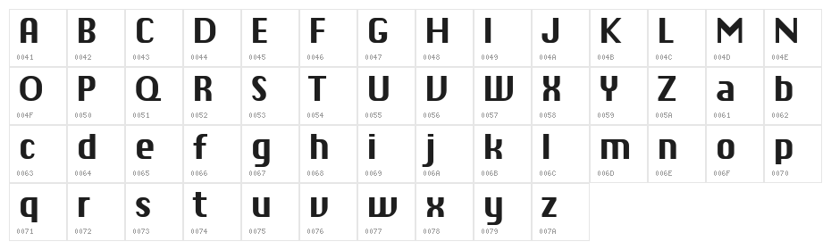 Chiq Reduced Bold Character Map