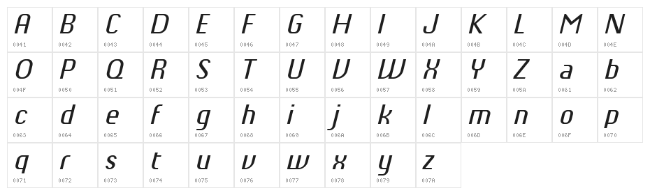 Chiq Reduced Italic Character Map