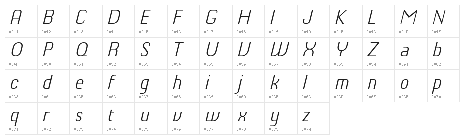 ChiqReduced-LightItalic Character Map