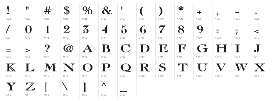 Chopin-Bold Character Map