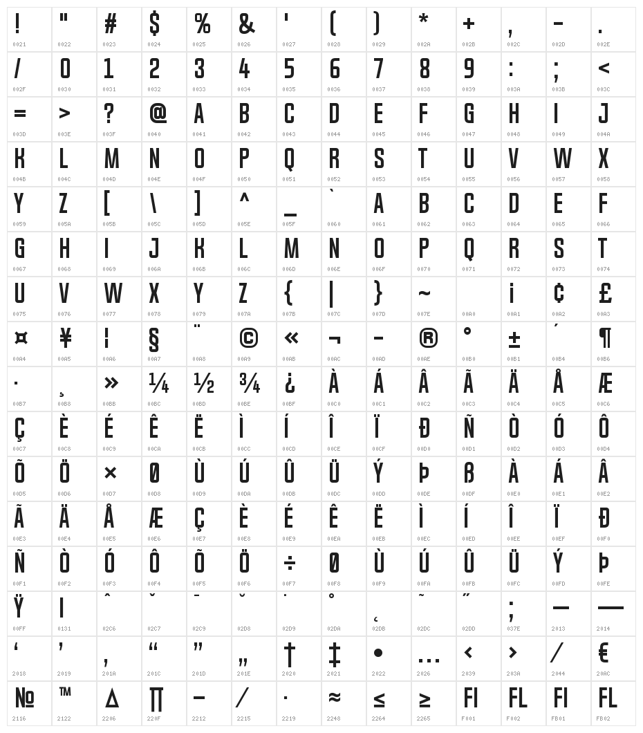 Chosence Bold Character Map