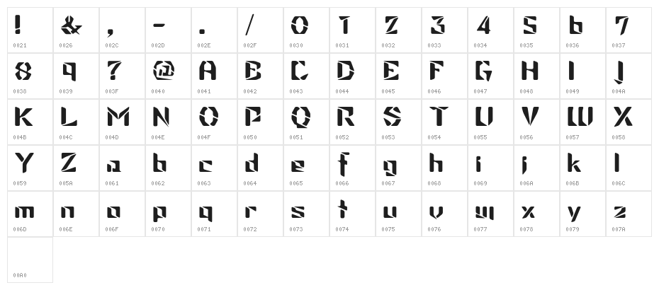 Choushin Bold Character Map