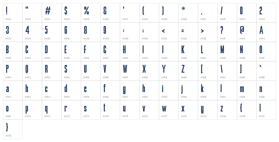 Chreed Extra Light Character Map