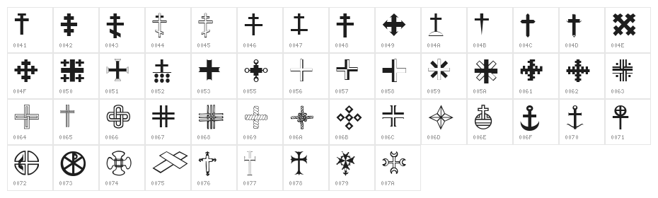 Christian Crosses III Character Map