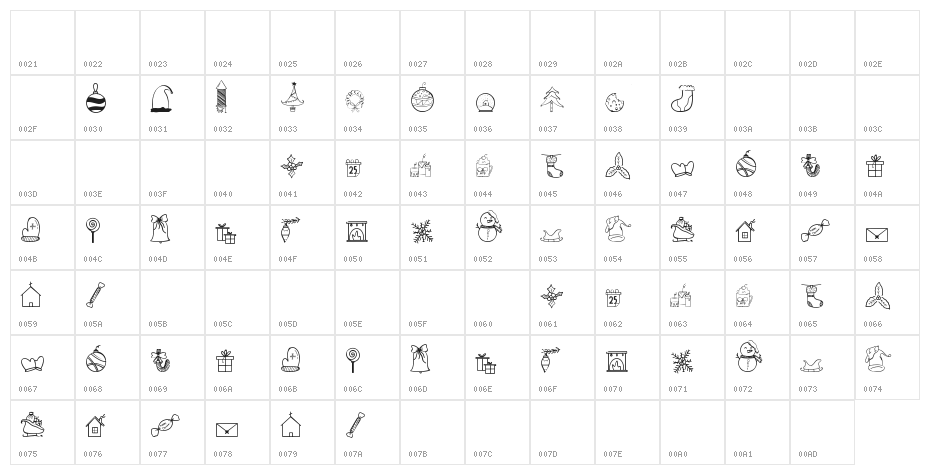 Christmas Dingbat Character Map