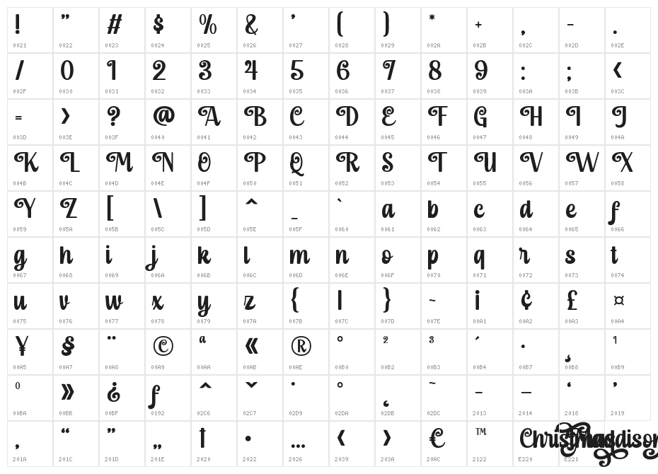 Christmas Maddison Regular Character Map