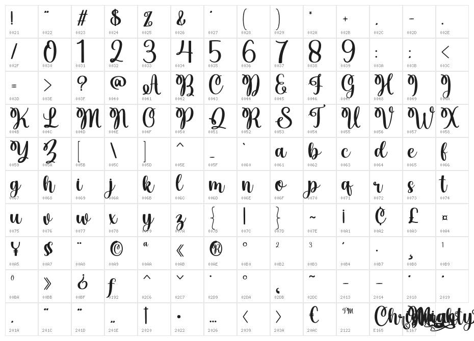 Christmas Mighty Regular Character Map