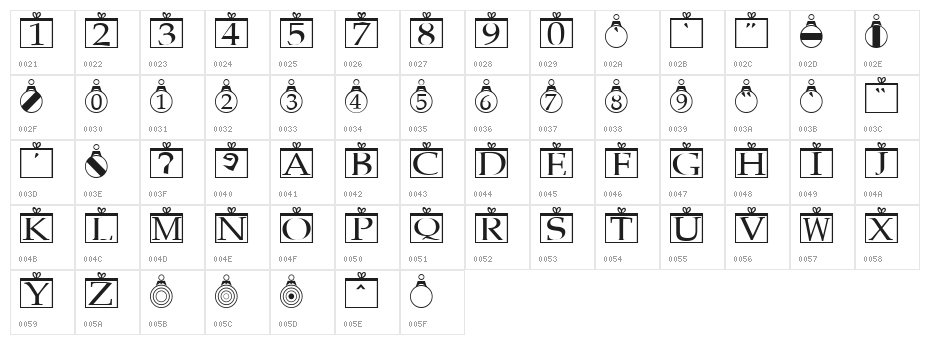 Christmas Ornaments Regular Character Map