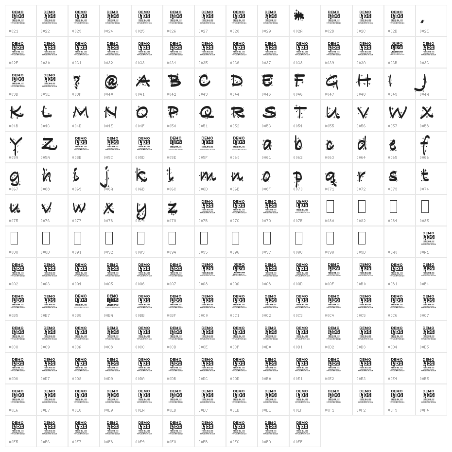 Christmas Reloaded PERSONAL USE DEMO Character Map