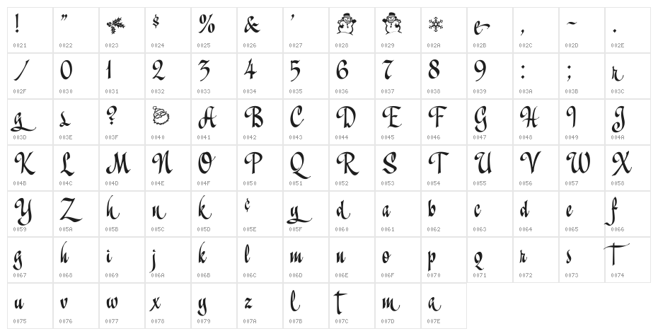 Christmas ScriptC Character Map