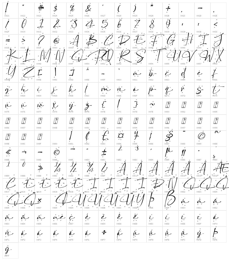 Christmas Snowflake Italic Character Map