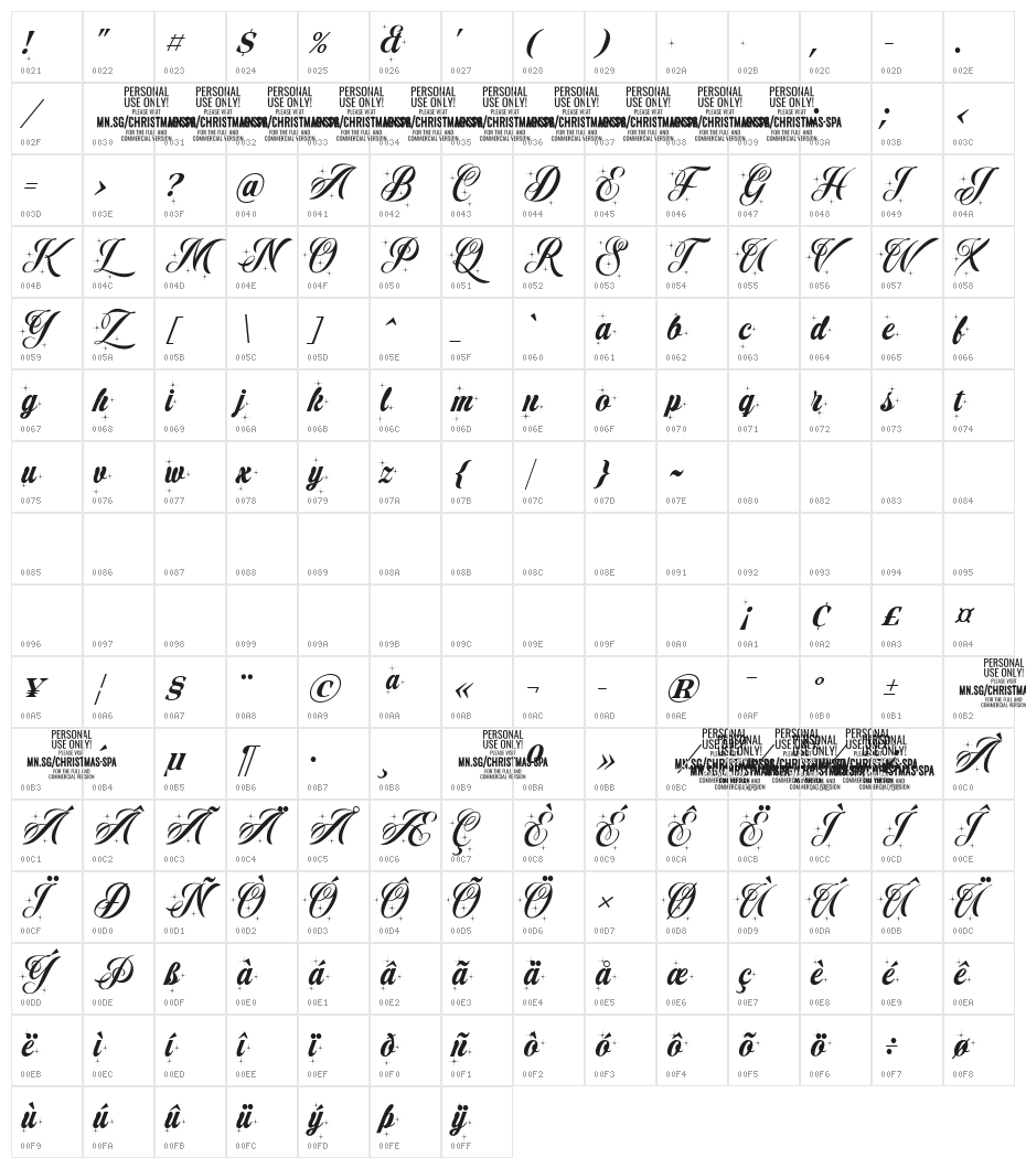 Christmas Sparkle PERSONAL USE Character Map