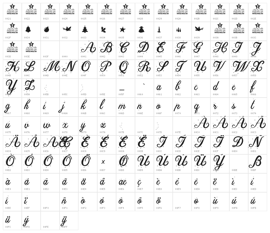 Christmas Time Star Personal Use Regular Character Map